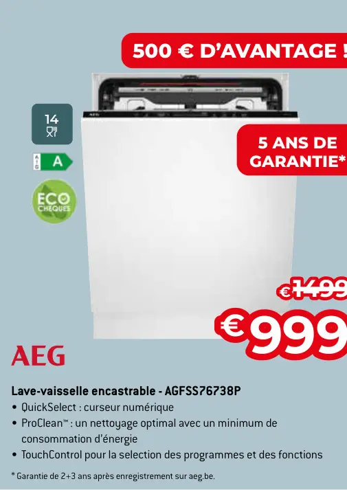 Offre: Lave-vaisselle encastrable