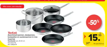 Aanbieding: Assortiment pannen, steelpannen, kookpotten en sauteerpannen