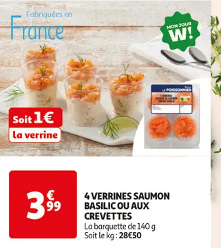 Offre: 4 VERRINES SAUMON BASILIC OU AUX CREVETTES