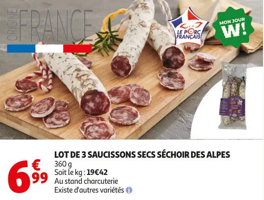 Promotie: Lot de 3 saucissons secs séchoir des alpes