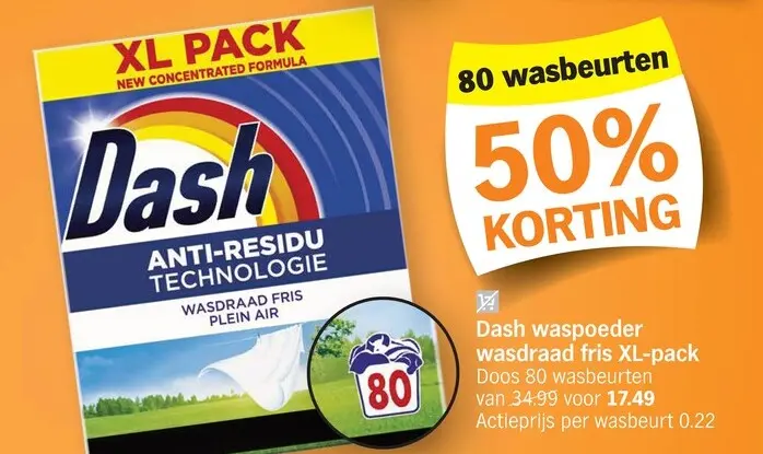 Promotie: Dash waspoeder wasdraad fris XL-pack