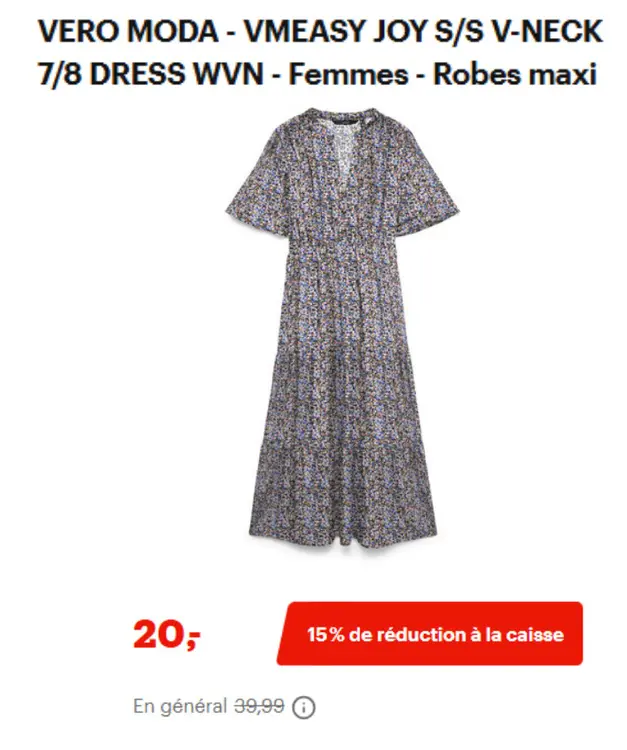 Offre: VMEASY JOY S/S V-NECK 7/8 DRESS WVN - Robes m