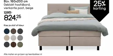 Aanbieding: Boxspring Liv geblokt - beige - 160x200 cm - vierkante poot