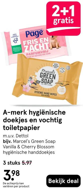 Aanbieding: A-merk hygiënische doekjes en vochtig toiletpapier