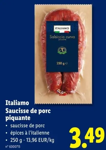 Offre: Italiamo Saucisse de porc piquante