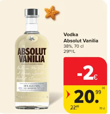 Offre: Vodka Absolut Vanilia