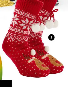 Aanbieding: 1 paar dames kerst huissokken met rendier rood