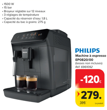 Offre: PHILIPS Machine à espresso EP0820/00