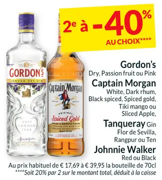Offre: Gordon's, Captain Morgan, Tanqueray Gin, Johnnie Walker