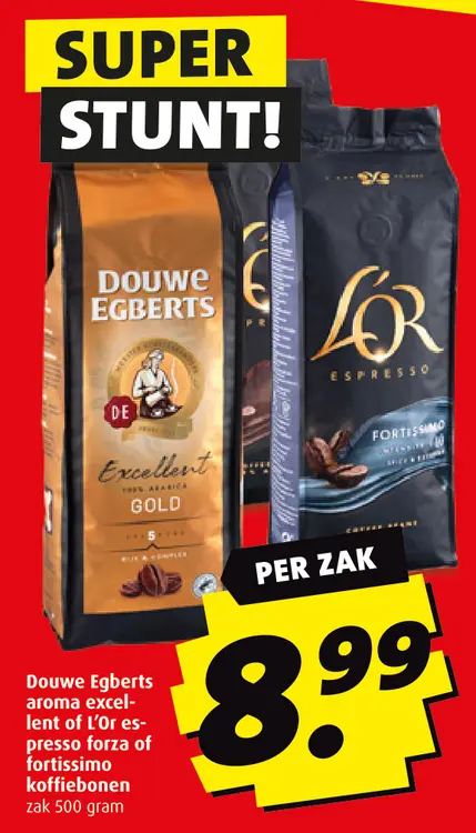 Aanbieding: Douwe Egberts aroma excellent of L'Or espresso forza of fortissimo koffiebonen