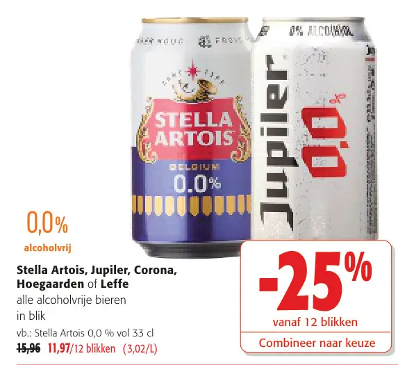 Promotie: Stella Artois, Jupiler, Corona, Hoegaarden of Leffe
