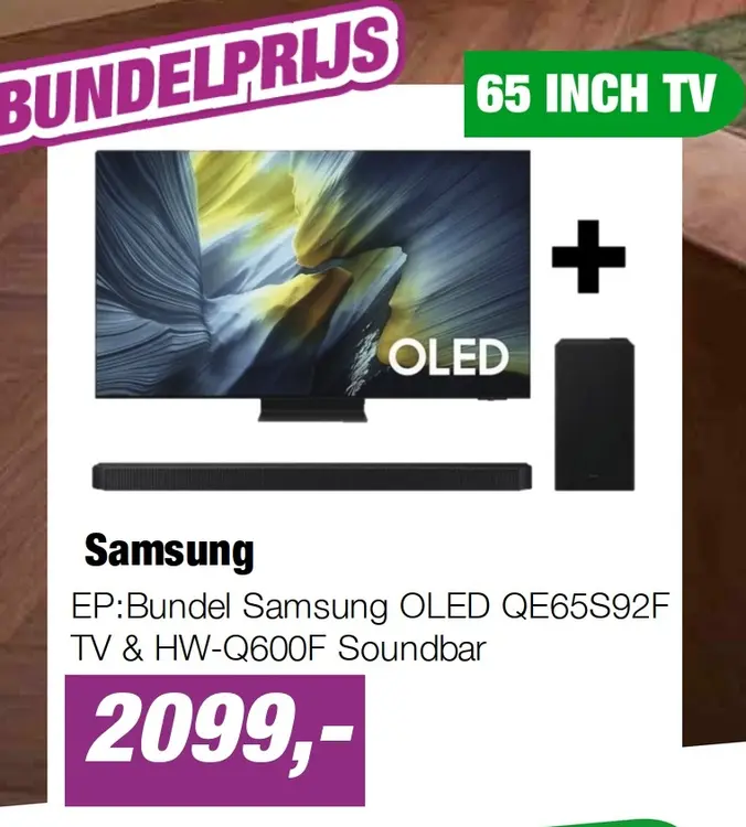 Aanbieding: EP:Bundel Samsung OLED QE65S92F TV & HW-Q600F Soundbar