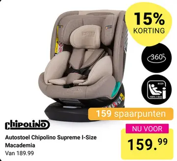 Aanbieding: Autostoel Chipolino Supreme I-Size Macademia