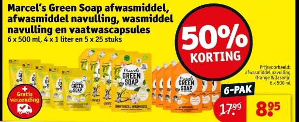 Aanbieding: Marcel's Green Soap afwasmiddel navulling, wasmiddel navulling