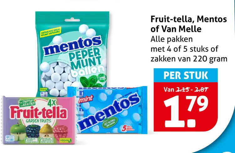 Aanbieding: Fruit-tella, Mentos of Van Melle