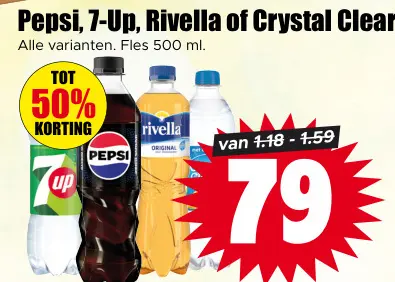 Aanbieding: Pepsi, 7-Up, Rivella of Crystal Clear