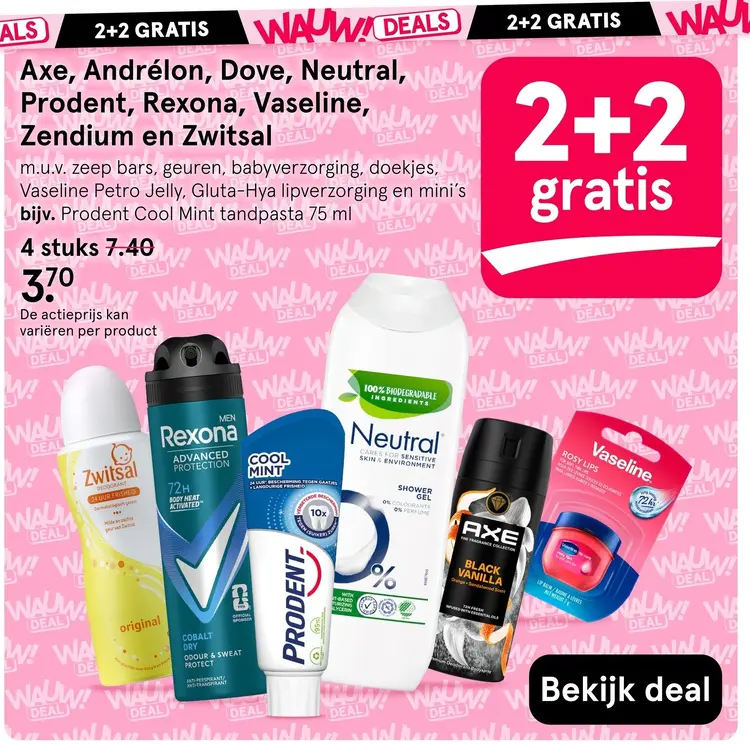 Aanbieding: Axe, Andrélon, Dove, Neutral, Prodent, Rexona, Vaseline, Zendium en Zwitsal