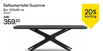 Aanbieding: Eetkamertafel Suzanne - zwart - 200x90 cm