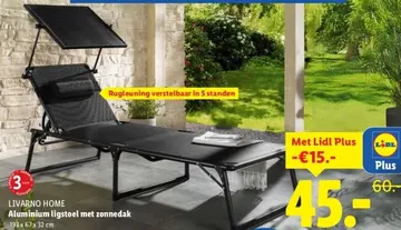 Aanbieding: LIVARNO HOME Aluminium ligstoel met zonnedak