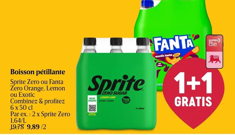 Offre: Boisson pétillante Sprite Zero ou Fanta Zero Orange, Lemon ou Exotic