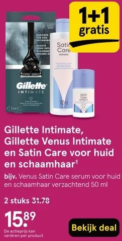 Aanbieding: Gillette Intimate, Gillette Venus Intimate en Satin Care voor huid en schaamhaar