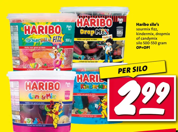 Aanbieding: Haribo silo's sourmix fizz, kindermix, dropmix