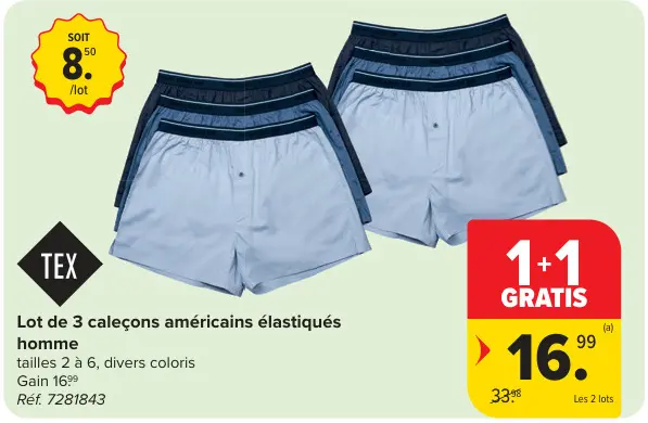 Offre: Lot de 3 caleçons américains élastiqués