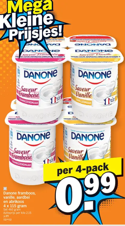 Promotie: Danone framboos, vanille, aardbei en abrikoos
