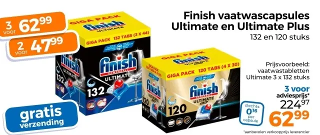 Aanbieding: Finish vaatwascapsules Ultimate en Ultimate Plus