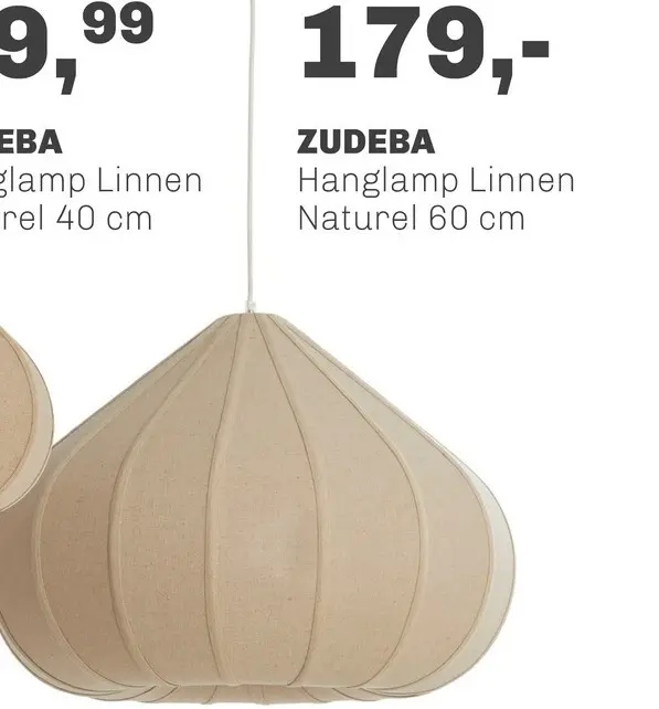 Aanbieding: ZUDEBA Hanglamp Linnen Naturel 60 cm