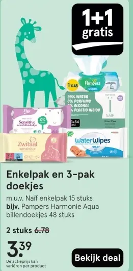 Aanbieding: Enkelpak en 3-pak doekjes