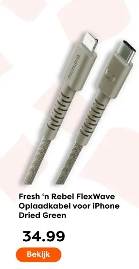 Aanbieding: FlexWave Oplaadkabel voor iPhone Dried Green