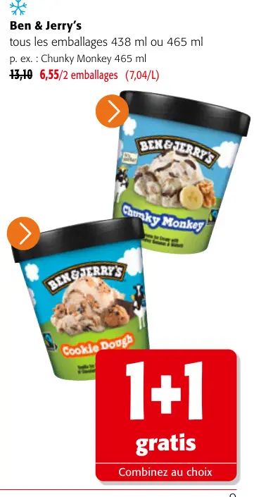 Offre: Glace Chunky Monkey ou Cookie Dough