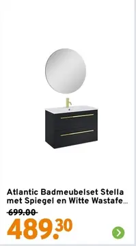 Aanbieding: Atlantic Badmeubelset Stella met Spiegel en Witte Wastafel