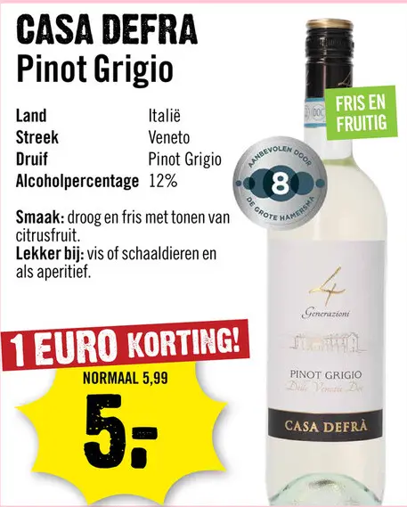 Aanbieding: Casa Defra Pinot Grigio 75 cl