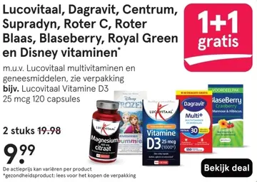 Aanbieding: Lucovitaal, Dagravit, Centrum, Supradyn, Roter C, Roter Blaas, Blaseberry, Royal Green en Disney vitaminen