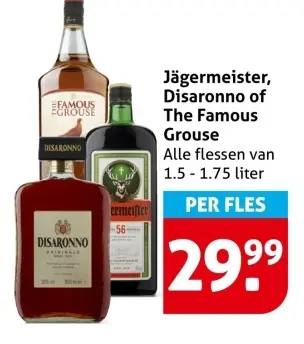 Aanbieding: Jägermeister, Disaronno of The Famous Grouse
