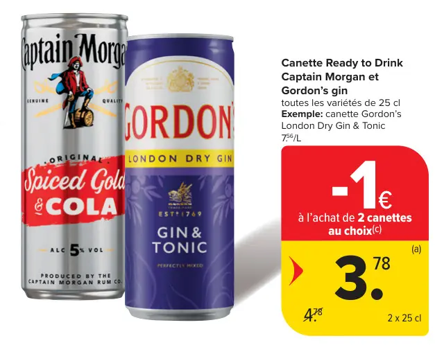 Offre: Canette Ready to Drink Captain Morgan et Gord