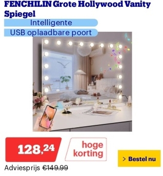 Aanbieding: FENCHILIN Grote Hollywood Vanity Spiegel - Intelligente Bluetooth-verbinding - USB oplaadbare poort - Drie LED-verlichtingsmodi - Tafelblad Wandmontage 80*58CM-10x vergrootglas WIT