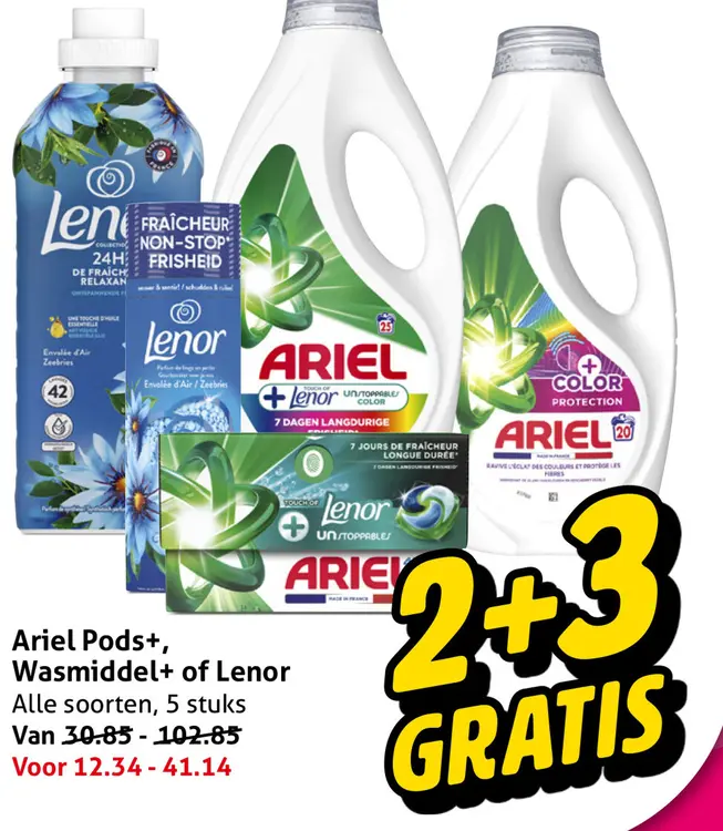 Aanbieding: Ariel Pods+, Wasmiddel+ of Lenor