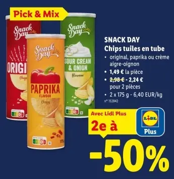 Offre: Chips tuiles en tube