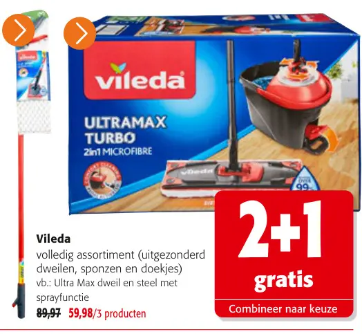Promotie: Vileda volledig assortiment (uitgezonderd dweilen, sponzen en doekjes)