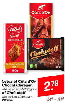 Aanbieding: Lotus of Côte d'Or Chocoladerepen of Chokotoff