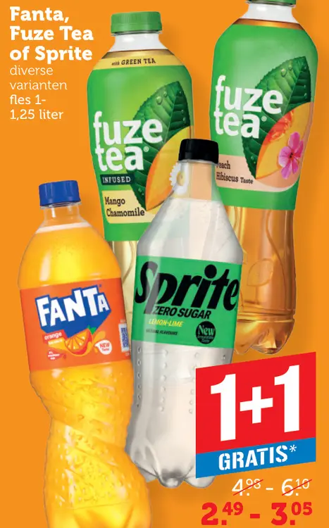 Aanbieding: Fanta, Fuze Tea of Sprite