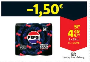 Aanbieding: Cola PEPSI Lemon, lime of cherry