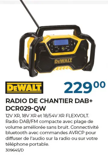 Offre: Radio de chantier dab+ dcr029-qw
