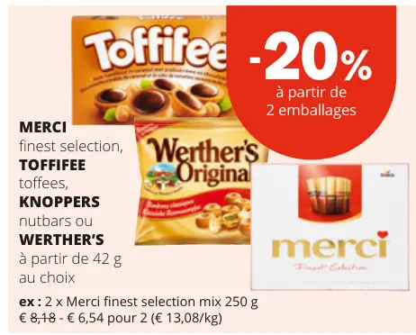 Offre: Merci finest selection, Toffifee toffees, Knoppers ou Werther's