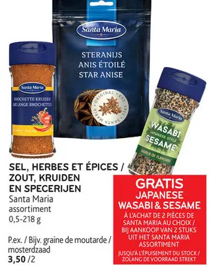 Offre: Sel, herbes et épices / zout, kruiden en spec