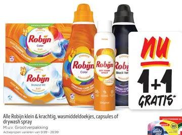 Aanbieding: Robijn klein & krachtig, wasmiddeldoekkjes, capsules of drywash spray