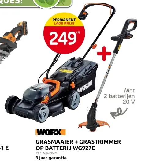 Promotie: Grasmaaier + grastrimmer op batterij WG927E